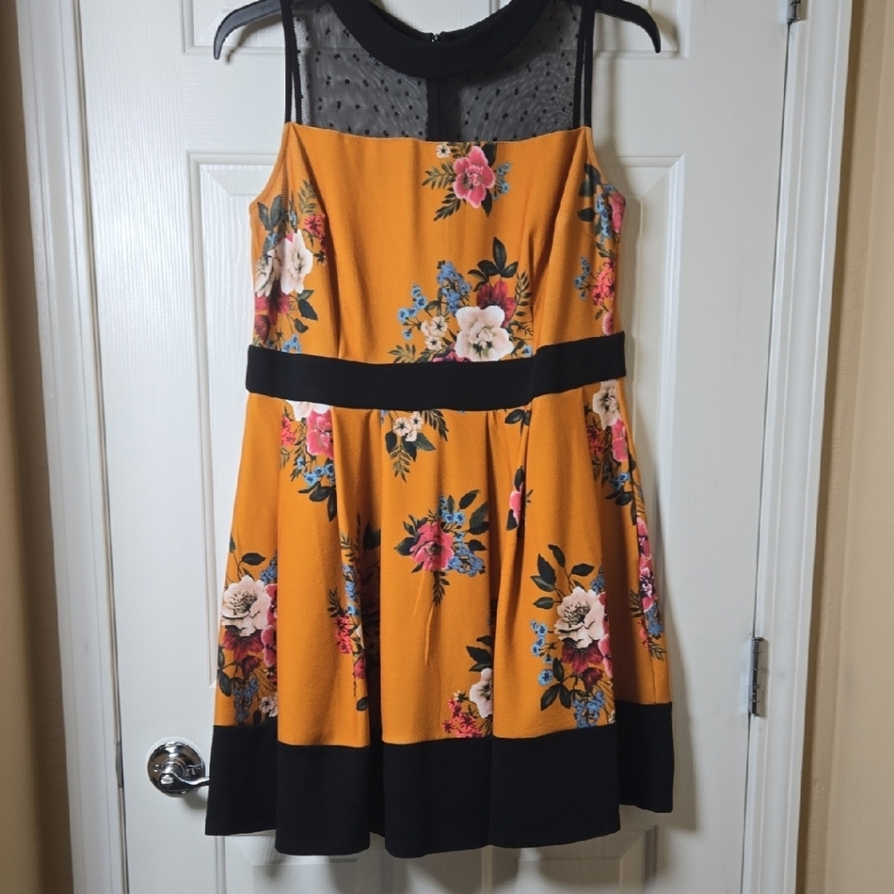 SMAK PARLOUR 2X MUSTARD FLORAL RETRO Romantic Unique LIGHTWEIGHT STRETCHY Dress - Picture 3 of 15